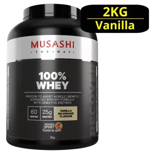 MUSASHI 100% Whey 2KG Protein Powder - Vanilla Milkshake P25g, C2g & F2g